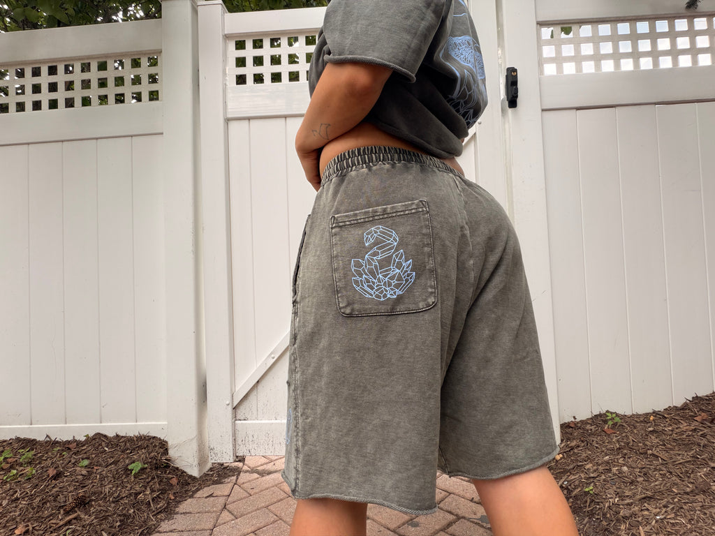 Distressed Grey Stoned Shorts