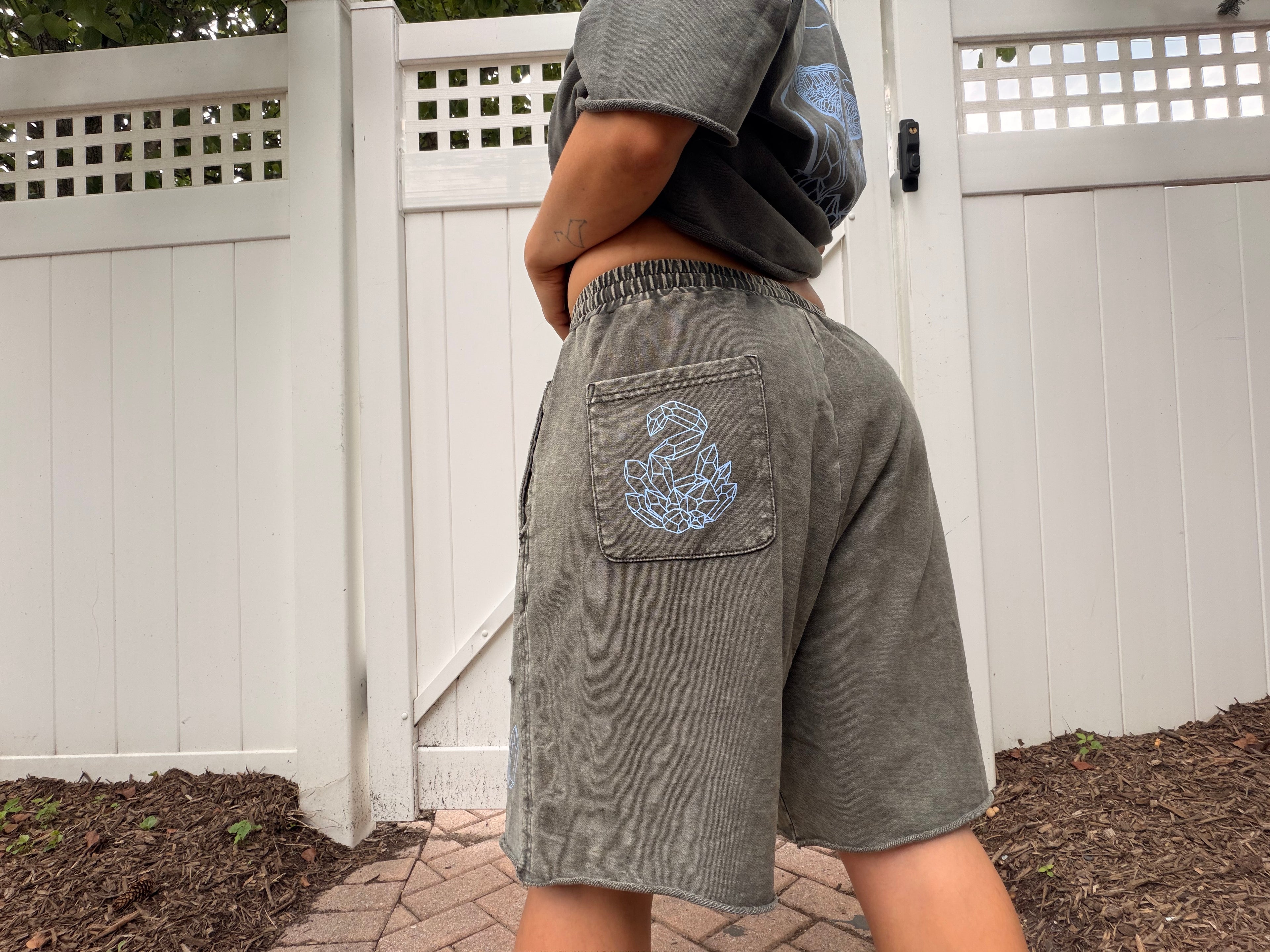 Distressed Grey Stoned Shorts