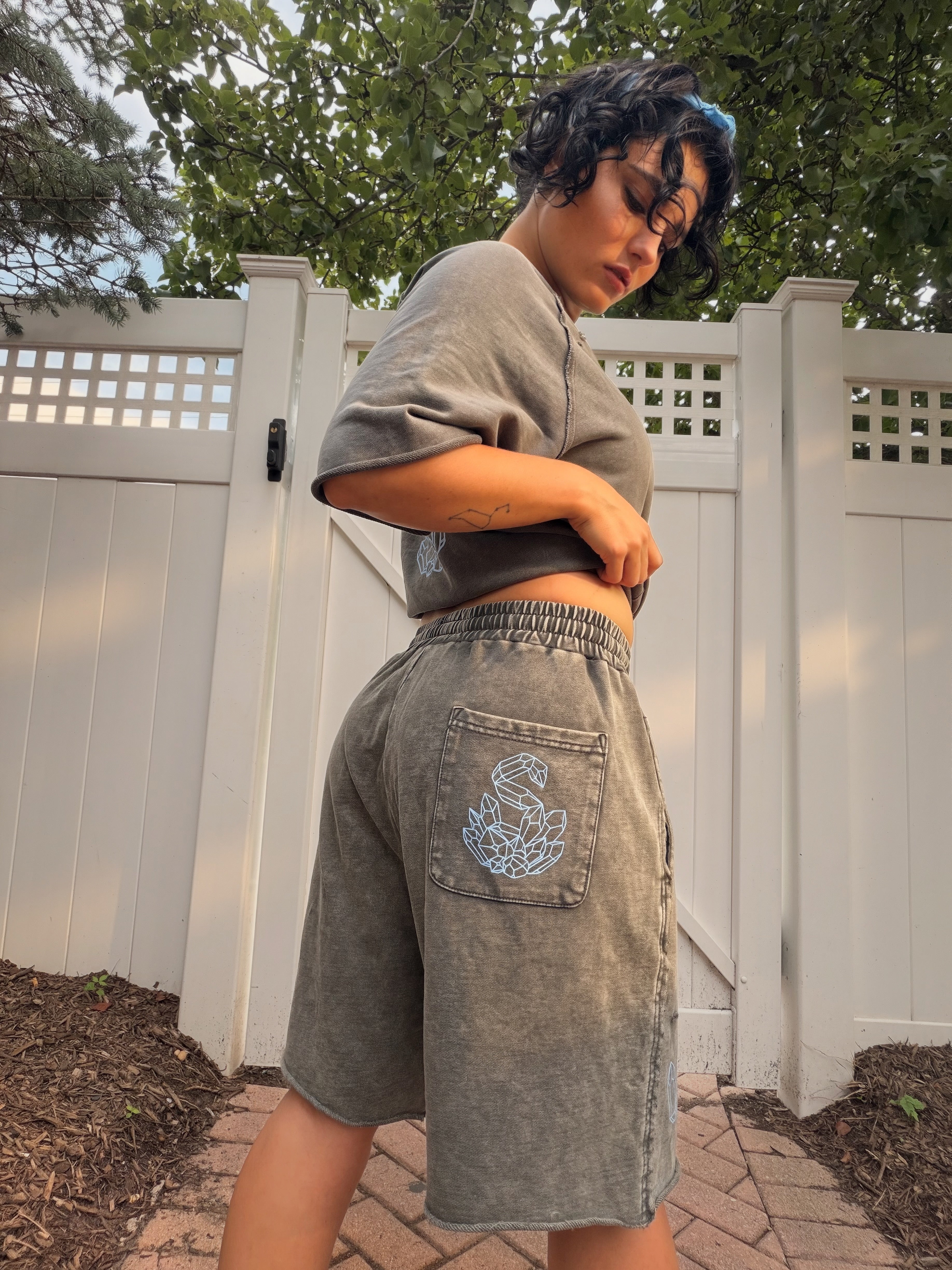 Distressed Grey Stoned Shorts