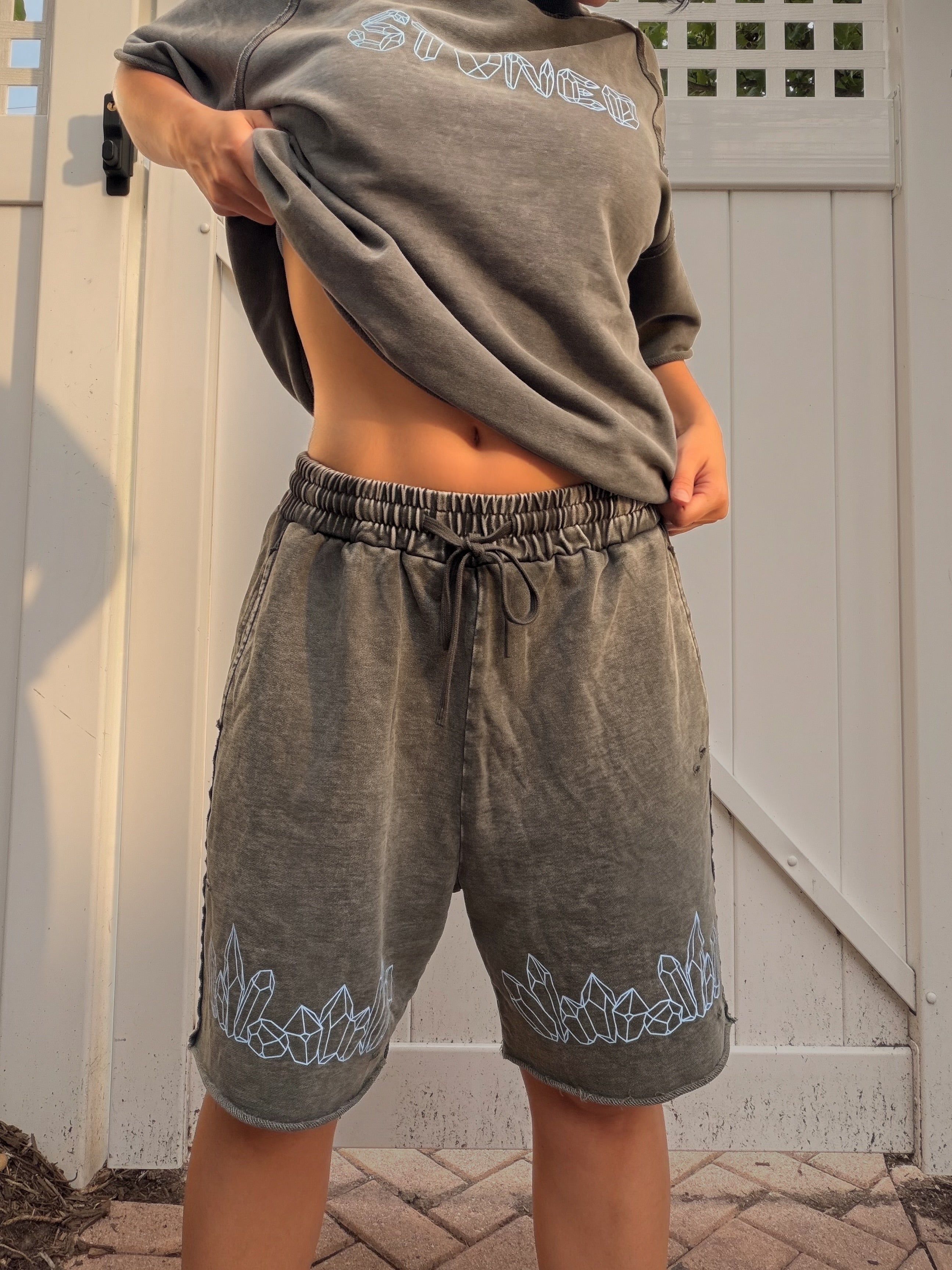 Distressed Grey Stoned Shorts