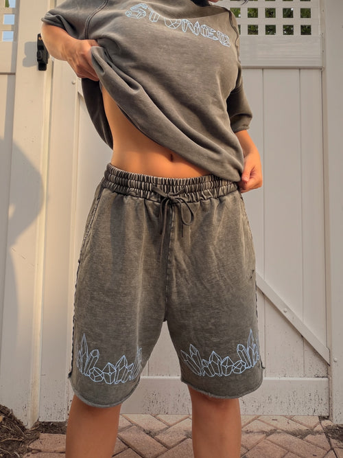 Distressed Grey Stoned Shorts