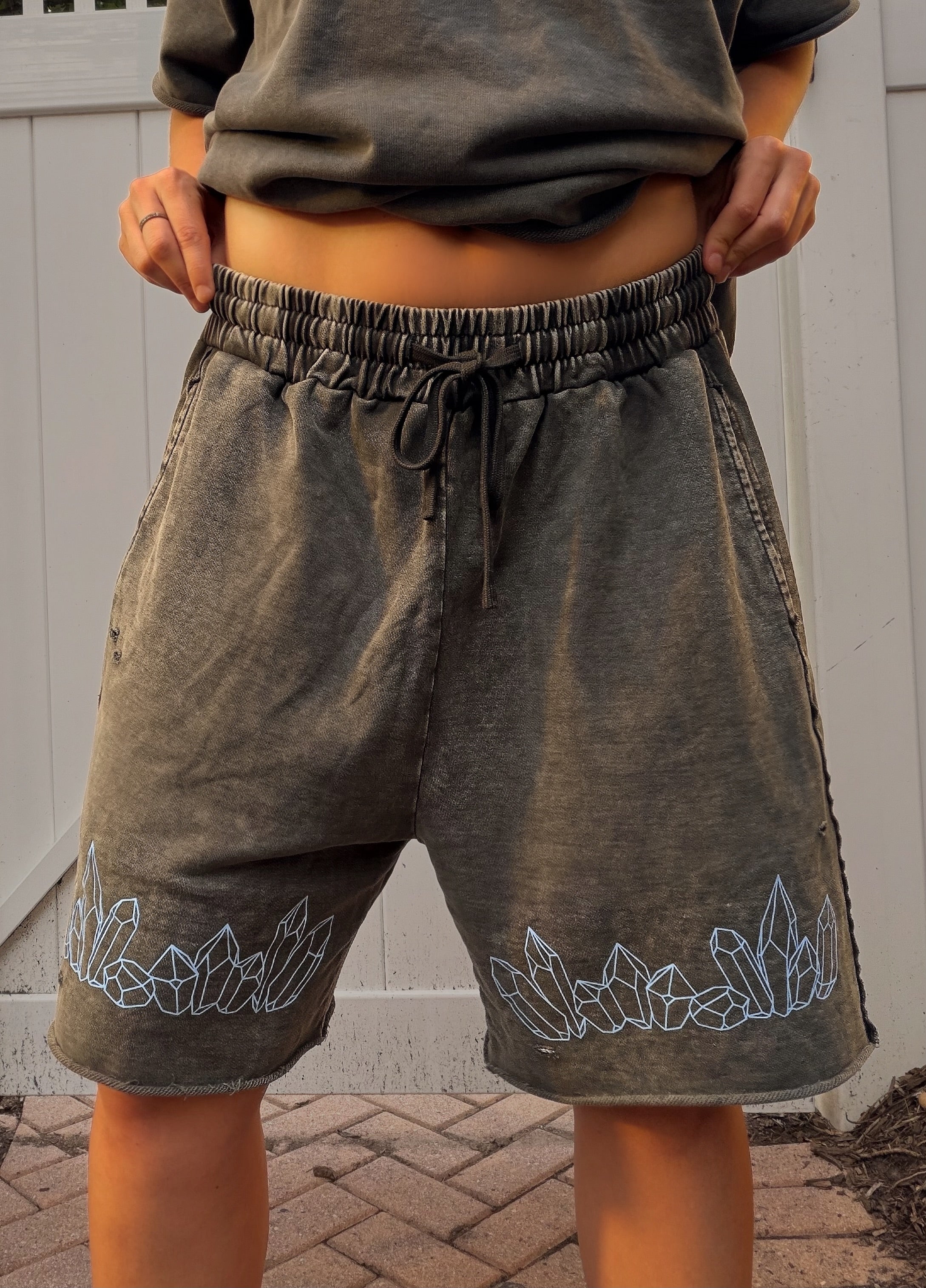 Distressed Grey Stoned Shorts